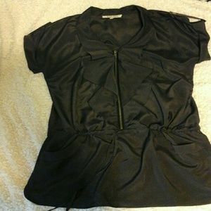 Dark brown or dark green sinched zipper shirt